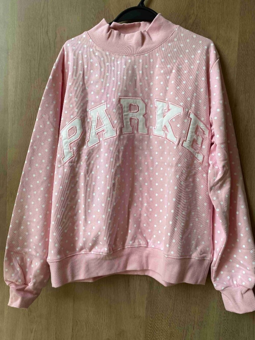 PARKE Pink Polka Dot Mock Neck Sweatshirt